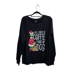 The Grinch Coffee and Dog Graphic Long Sleeve Top Black Christmas Xlarge Women’s